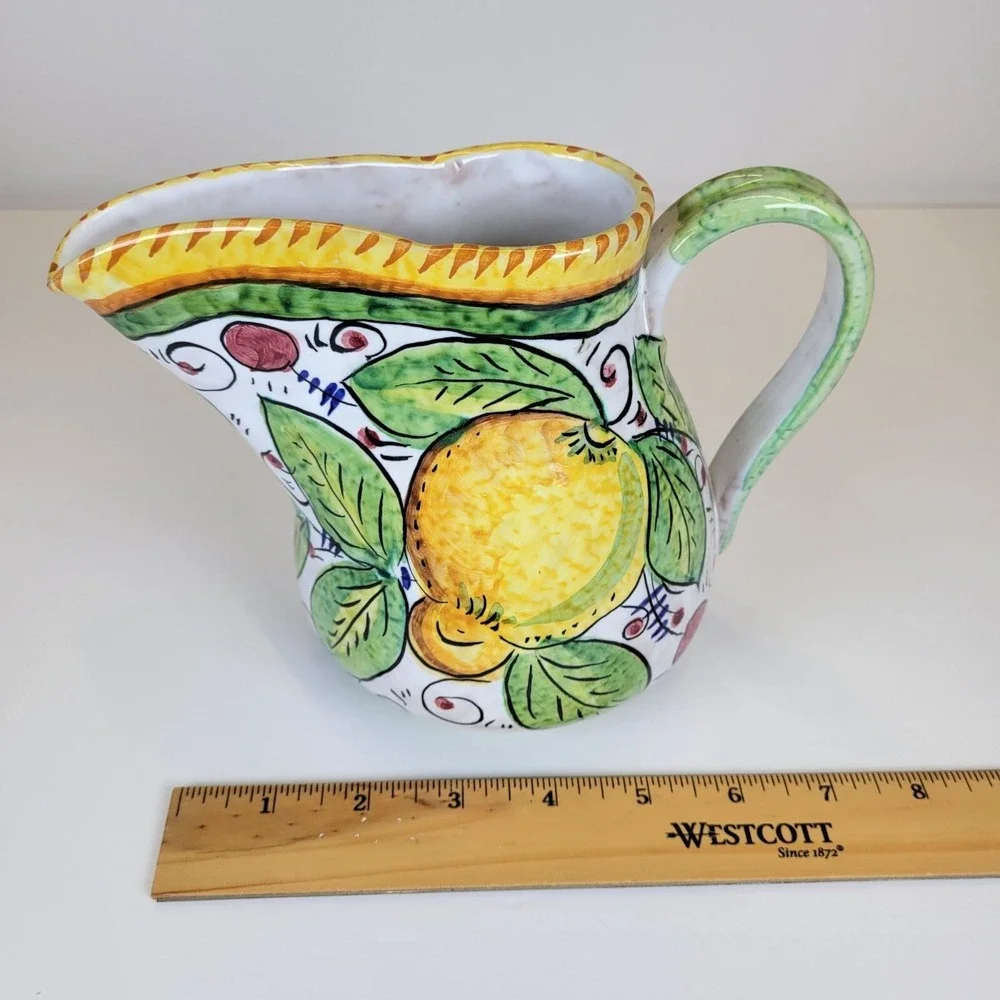Vintage Hand-Painted Stresa Italy Pitcher Lemon Limone Lake Maggiore‎ Ceramic 6